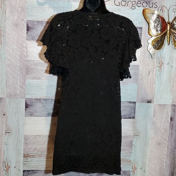 Zara Trafaluc Black Lace Embroidered Flowers Overlay Mini Dress Sz S - Picture 8 of 9